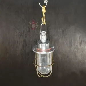 Authentic Vintage Aluminium Caged Pendant Light – Nautical Hanging Salvage