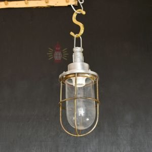 Authentic Vintage Aluminium Caged Pendant Light – Nautical Hanging Salvage