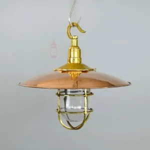 Authentic Polished Brass Pendant Light with Copper Shade – Nautical Hanging Lamp