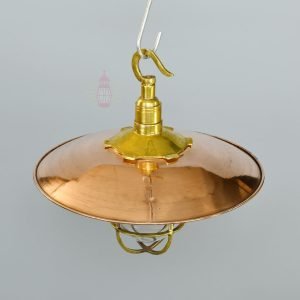 Authentic Polished Brass Pendant Light with Copper Shade – Nautical Hanging Lamp