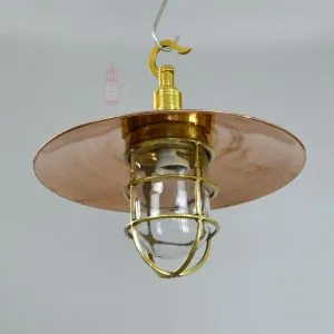 Authentic Polished Brass Pendant Light with Copper Shade – Nautical Hanging Lamp