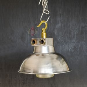 Authentic Vintage Aluminium Pendant Light with Shade – Polished Nautical Hanging