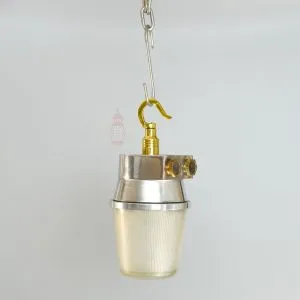 - SL 11743 2 Authentic Vintage Polished Aluminium Nautical Pendant Light with Brass Hook