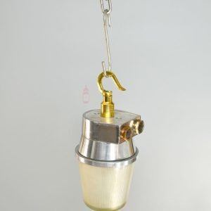 Authentic Vintage Polished Aluminium Nautical Pendant Light with Brass Hook