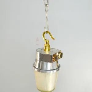 - SL 11743 3 Authentic Vintage Polished Aluminium Nautical Pendant Light with Brass Hook