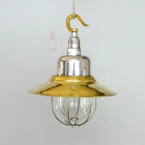 - SL 11744 2 Authentic Vintage Aluminium Pendant Light with Brass Shade – Nautical Hanging Salvage