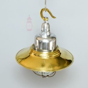 Authentic Vintage Aluminium Pendant Light with Brass Shade – Nautical Hanging Salvage