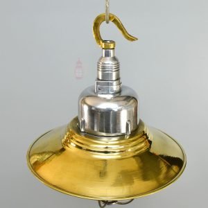 Authentic Vintage Aluminium Pendant Light with Brass Shade – Nautical Hanging Salvage