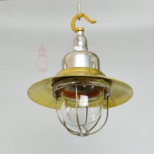 Authentic Vintage Aluminium Pendant Light with Brass Shade – Nautical Hanging Salvage