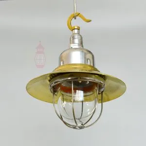 - SL 11744 5 Authentic Vintage Aluminium Pendant Light with Brass Shade – Nautical Hanging Salvage