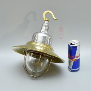 Authentic Vintage Aluminium Pendant Light with Brass Shade – Nautical Hanging Salvage