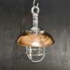Authentic Vintage Aluminium Nautical Pendant Light with Copper Shade