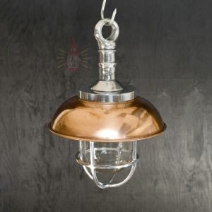 Authentic Vintage Aluminium Nautical Pendant Light with Copper Shade