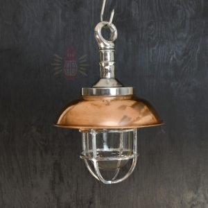Authentic Vintage Aluminium Nautical Pendant Light with Copper Shade