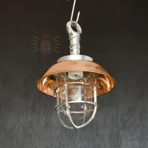 - SL 11779 5 Authentic Vintage Aluminium Nautical Pendant Light with Copper Shade