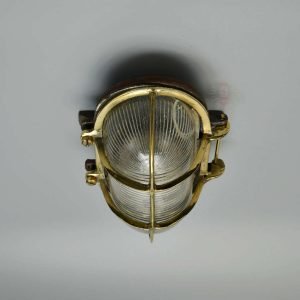 Authentic Vintage Iron and Brass Caged Nautical Bulkhead Light