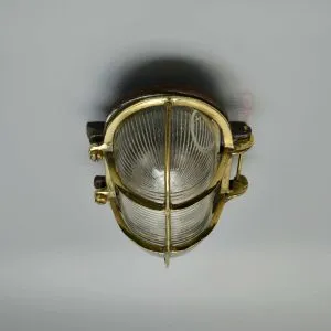 - SL 11789 2 Authentic Vintage Iron and Brass Caged Nautical Bulkhead Light