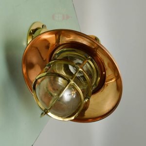 Authentic Brass Wall Light with Copper Shade – Nautical Maritime Reproduction