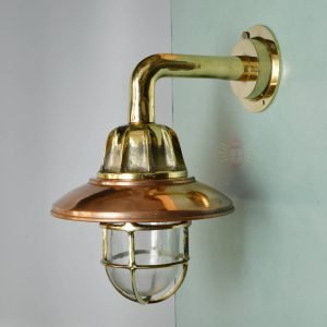 Authentic Brass Wall Light with Copper Shade – Nautical Maritime Reproduction
