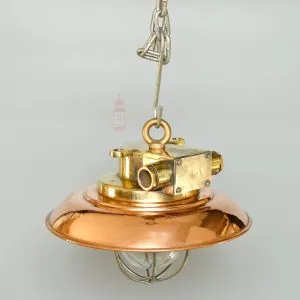 Authentic Vintage Brass Pendant Light with Copper Shade