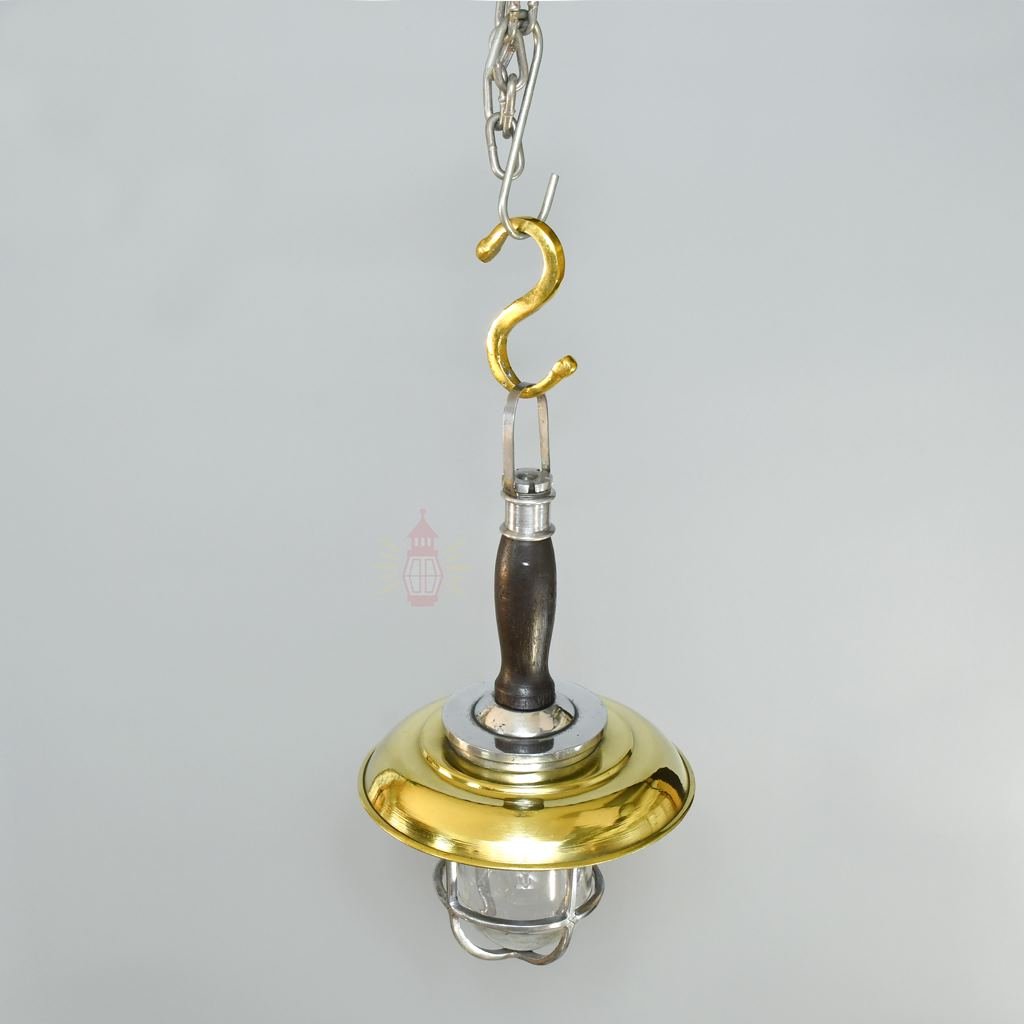 - SL 11806 1 Authentic Vintage Brass Hanging Lamp with Handle and Shade – Nautical Salvage