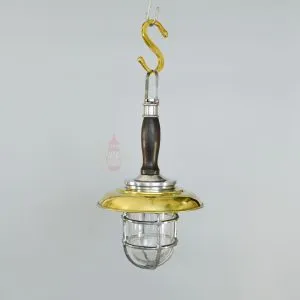 Authentic Vintage Brass Hanging Lamp with Handle and Shade – Nautical Salvage