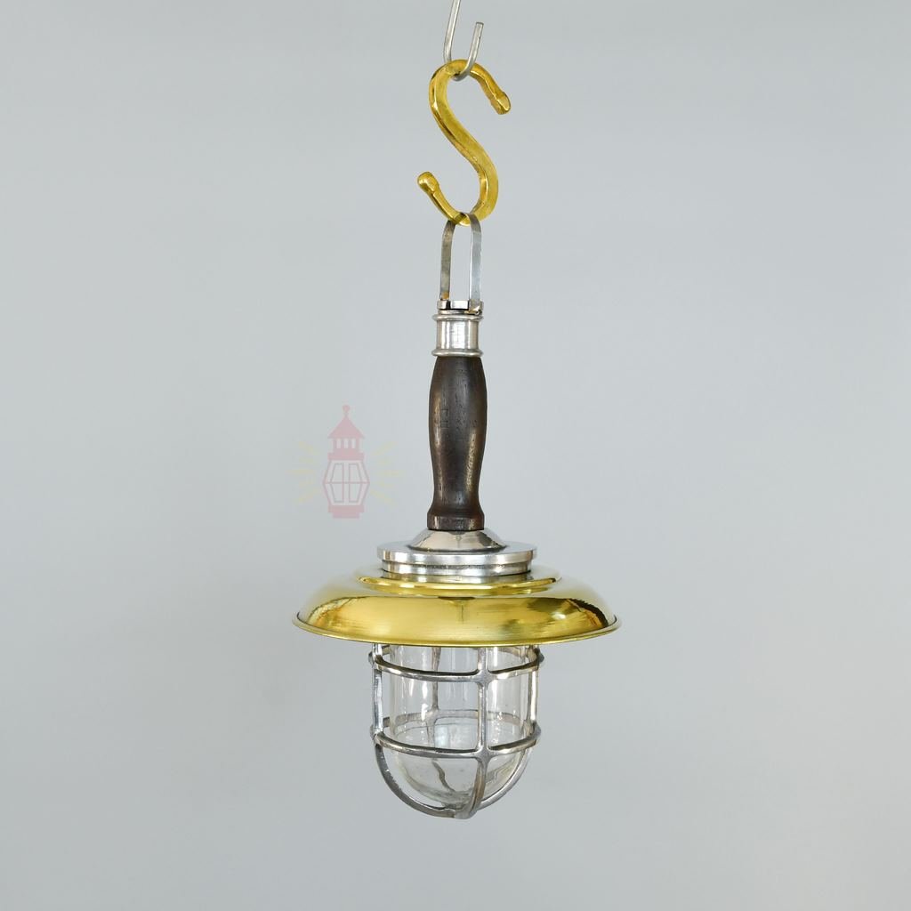 - SL 11806 4 Authentic Vintage Brass Hanging Lamp with Handle and Shade – Nautical Salvage
