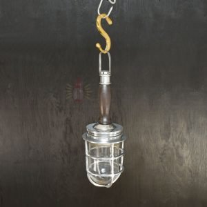 Authentic Vintage Polished Aluminium Nautical Pendant Light with Wood Top