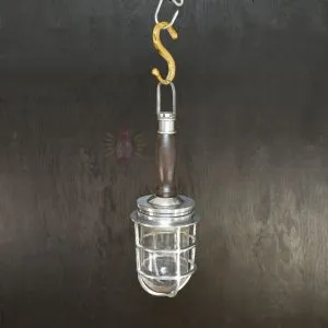 - SL 11834 1 Authentic Vintage Polished Aluminium Nautical Pendant Light with Wood Top
