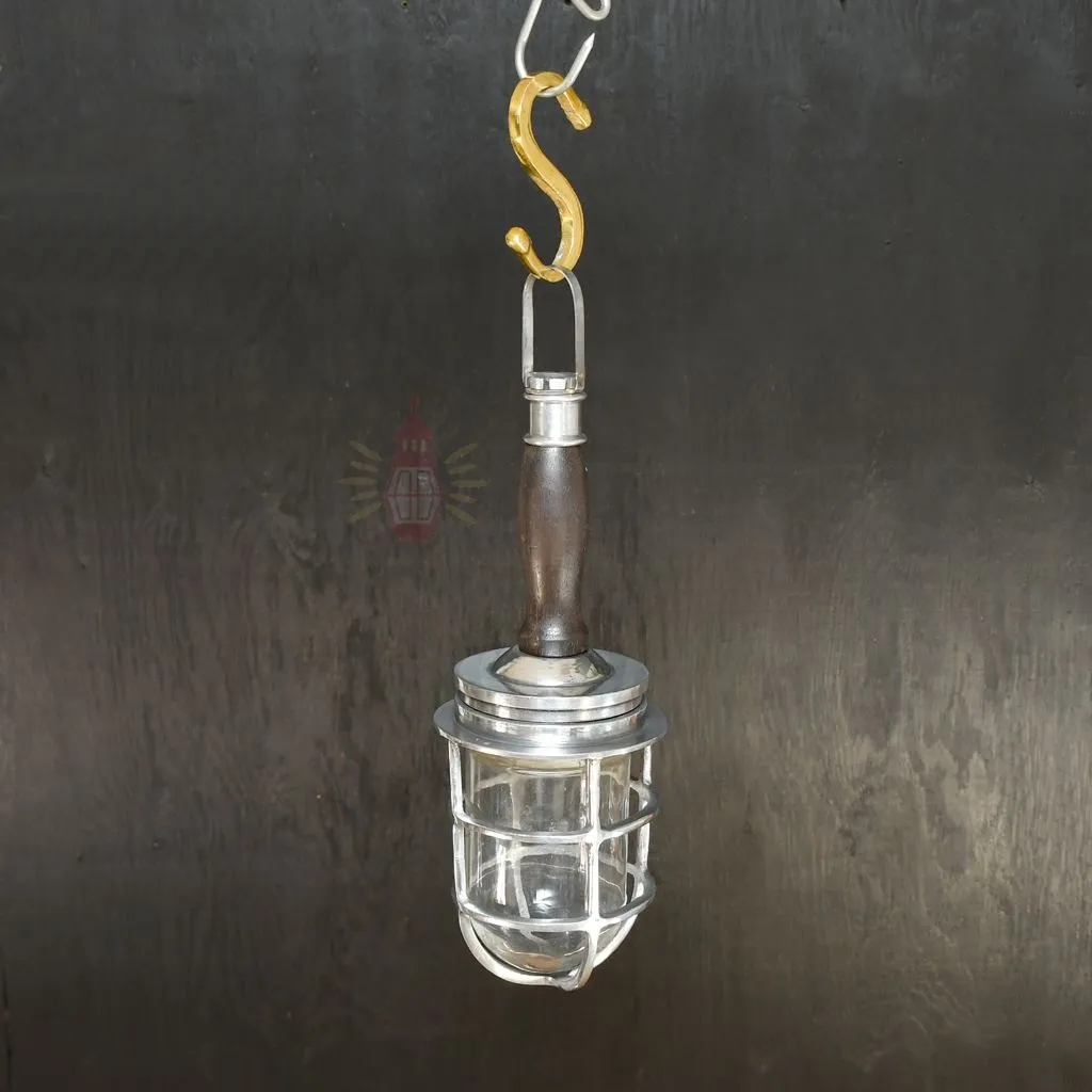 - SL 11834 1 Authentic Vintage Polished Aluminium Nautical Pendant Light with Wood Top