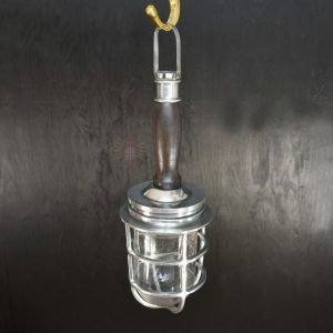 Authentic Vintage Polished Aluminium Nautical Pendant Light with Wood Top