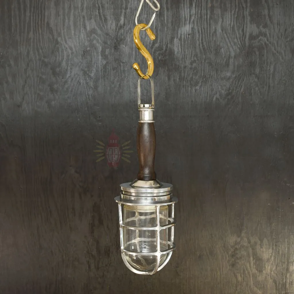 - SL 11834 4 Authentic Vintage Polished Aluminium Nautical Pendant Light with Wood Top