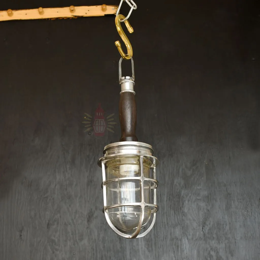 - SL 11834 5 Authentic Vintage Polished Aluminium Nautical Pendant Light with Wood Top