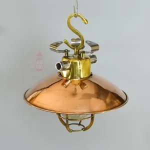 - SL 11856 1 Authentic Brass Cargo Light with Copper Shade – Vintage 3-Angle Nautical