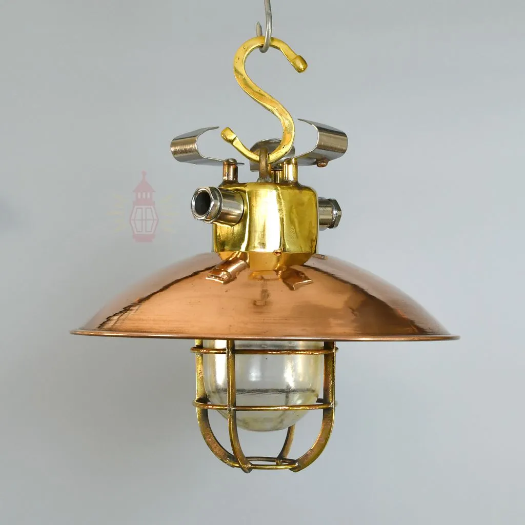 - SL 11856 2 Authentic Brass Cargo Light with Copper Shade – Vintage 3-Angle Nautical