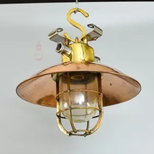 - SL 11856 5 Authentic Brass Cargo Light with Copper Shade – Vintage 3-Angle Nautical