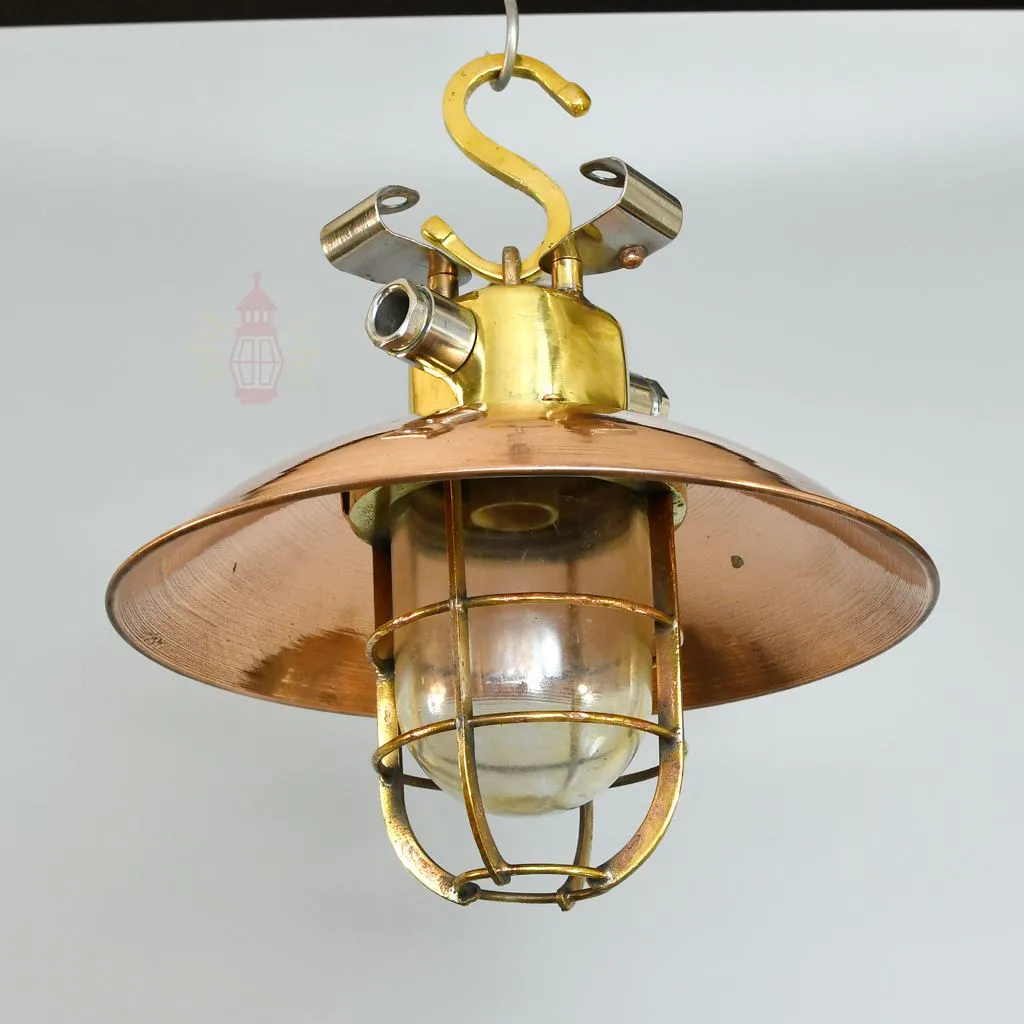 - SL 11856 5 Authentic Brass Cargo Light with Copper Shade – Vintage 3-Angle Nautical