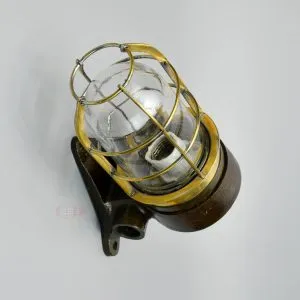 - SL 11857 4 Authentic Vintage Iron Brass Cage Bulkhead Light – Angled Nautical Salvage