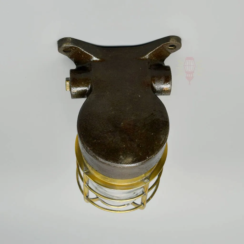 - SL 11857 5 rotated Authentic Vintage Iron Brass Cage Bulkhead Light – Angled Nautical Salvage
