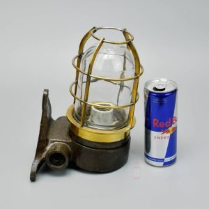 Authentic Vintage Iron Brass Cage Bulkhead Light – Angled Nautical Salvage