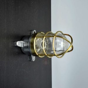 - SL 13066 1 Vintage Aluminium Wall Lamp Polish Brass Cage IP56 UK Ship Salvage 21cm