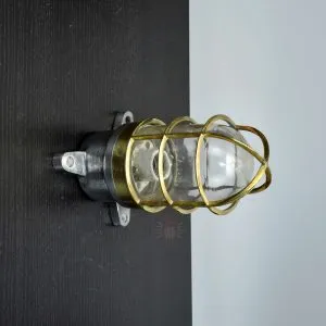 - SL 13066 1 Vintage Aluminium Wall Lamp Polish Brass Cage IP56 UK Ship Salvage 21cm
