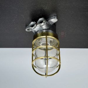 - SL 13066 2 Vintage Aluminium Wall Lamp Polish Brass Cage IP56 UK Ship Salvage 21cm