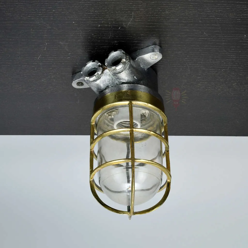 - SL 13066 2 rotated Vintage Aluminium Wall Lamp Polish Brass Cage IP56 UK Ship Salvage 21cm