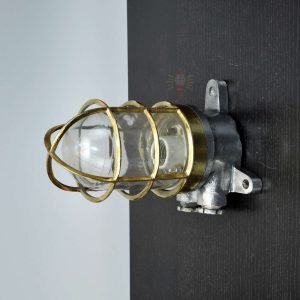 - SL 13066 3 Vintage Aluminium Wall Lamp Polish Brass Cage IP56 UK Ship Salvage 21cm