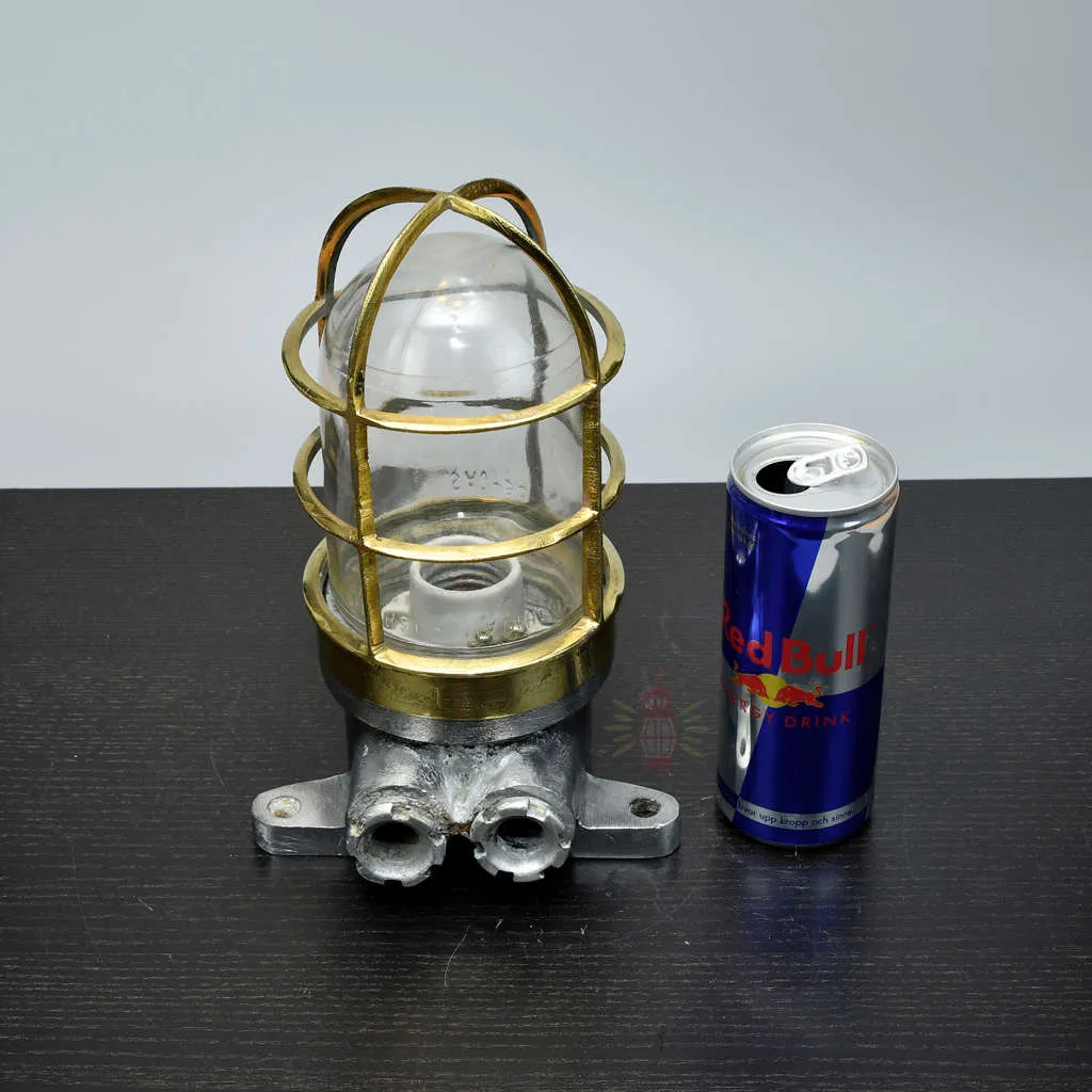 - SL 13066 4 Vintage Aluminium Wall Lamp Polish Brass Cage IP56 UK Ship Salvage 21cm