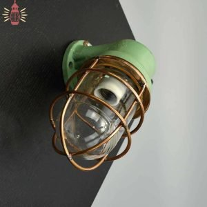 Authentic Vintage Fibre Bulkhead Light with Brass Cage – Nautical Salvage