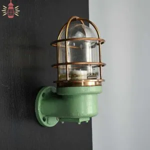 Authentic Vintage Fibre Bulkhead Light with Brass Cage – Nautical Salvage