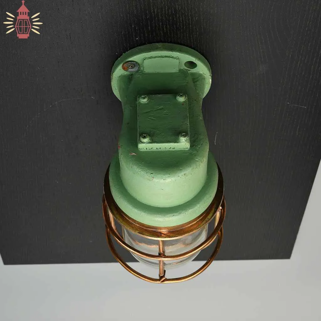 - SL 13095 5 Authentic Vintage Fibre Bulkhead Light with Brass Cage – Nautical Salvage