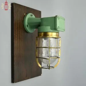 Authentic Fibre Bulkhead Light with Brass Cage - Vintage Nautical Salvage